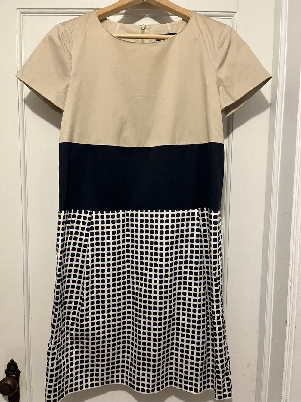 MaxMara Beige, Navy and Cream Colorblock Shift Dress